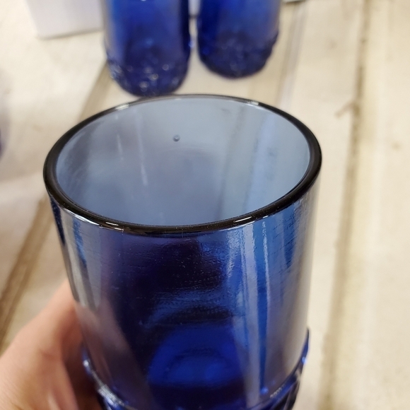 Vintage LE Smith basket weave pattern thick cobalt blue heavy glasses set of 2 - Picture 7 of 11